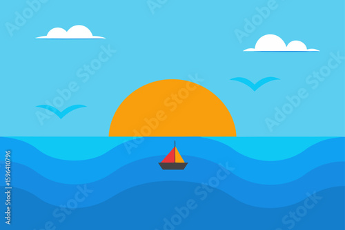 ocean vista with distant boat under sun
