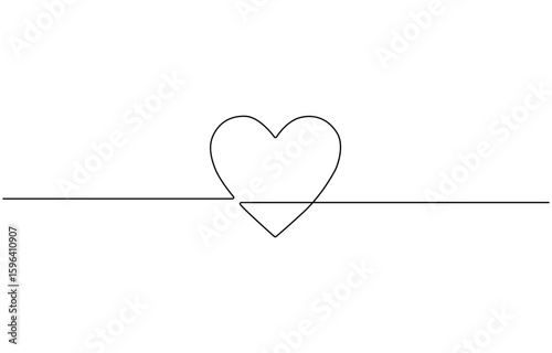 Continuous one line drawing of heart. Isolated on white background, Love design. Hand draw hearth sketch. Single  Wedding black print isolated on white background.