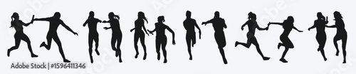 silhouette set relay race sport running vector illustration