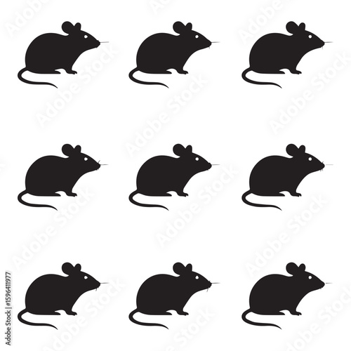 A set of 10 black silhouette illustrations of mice arranged in two rows against a white background.
