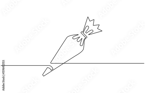 Pastry bag with cream one line art, Continuous one line drawing of pastry bag, Continuous one line drawing of pastry bag.