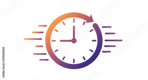 A stylized clock face with an arrow indicating time passing quickly, representing urgency.
