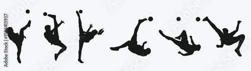 silhouette set sepak takraw with action different poses popular sport southeast asia vector