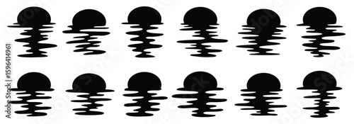sun silhouettes set vector template sun reflection water sunset waves reflection.