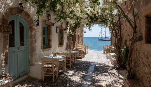 Charming European Street Leading to the Ocean View