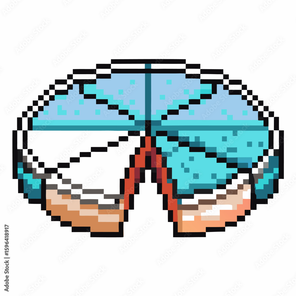 Fototapeta premium Pixel art blueberry pie with one slice missing, blue and white filling, simple retro dessert icon on transparent background