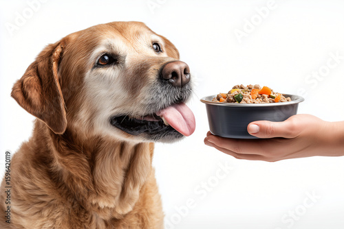 A cute dog eagerly anticipating a bowl of nutritious food