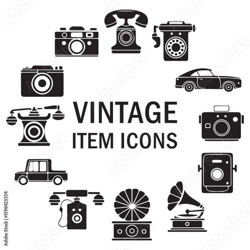 Classic inventions icons vintage office and music tools