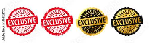 Exclusive badges and labels set. Premium and luxury gold circle with text exclusive stickers. For icon, symbol, mark, sign, logo, stamp. Vector Illustration