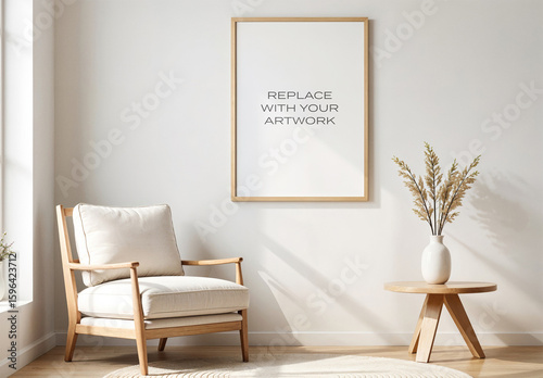 Frame Interior Canvas Wall Art Poster Room Mockup Template Blank Paper Texture