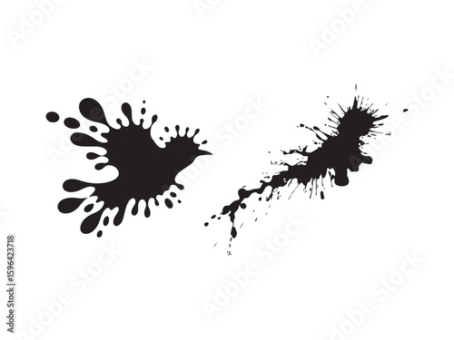 Black ink splatter bird silhouette vector isolated on white background