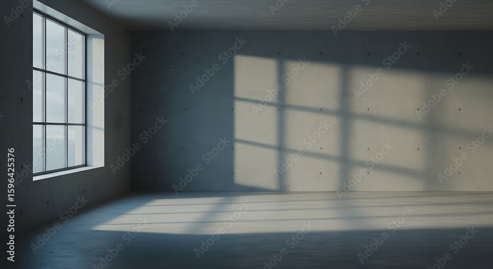 Obraz premium Empty Room with Window Shadow: An empty room is filled with natural light that creates a captivating play of shadows from a large window