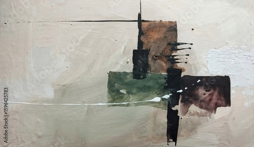 Contemporary geometric cubism abstract painting in earthy tone color composition