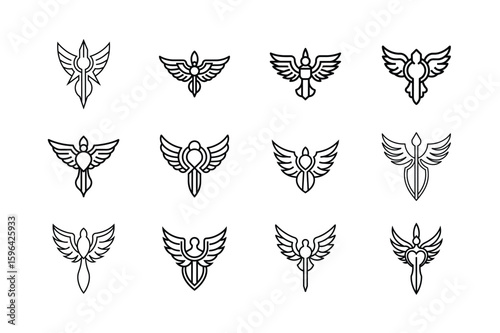 Collection of Stylized Phoenix Bird Logos in Black and White Vector Format