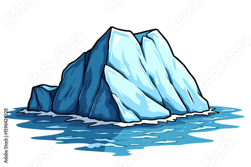 Iceberg floating in water representing climate change and nature, copy space