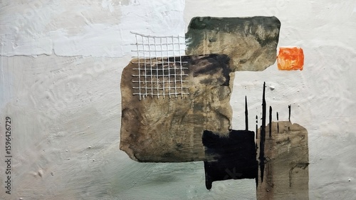 Contemporary geometric cubism abstract painting in earthy tone color composition