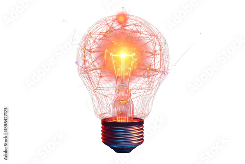 Spark of Innovation A Glowing Light Bulb Enclosed in a Futuristic Network Representing Bright on transparent background