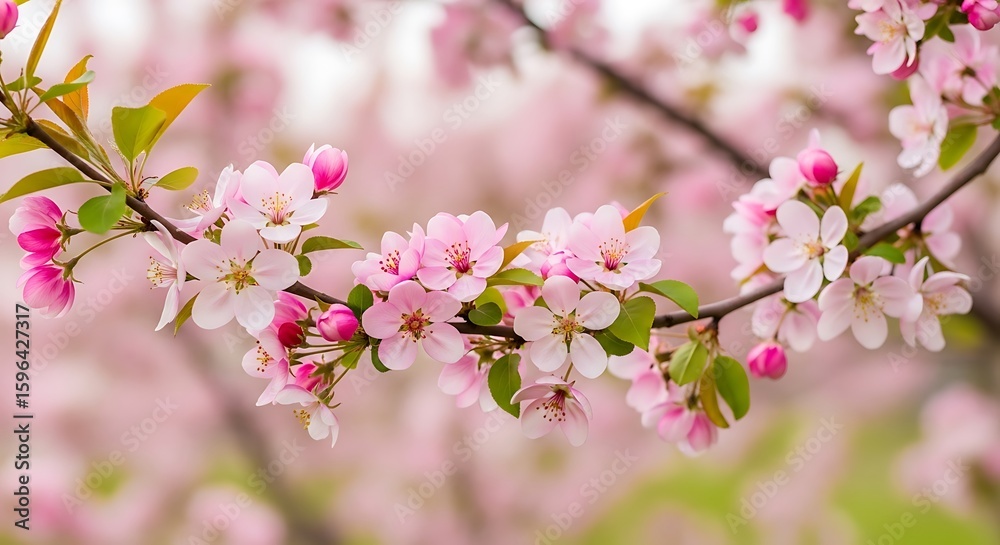 Delicate Pink Apple Blossoms Branch, Spring Floral Background, Soft Focus, Romantic Mood Delicate Pink Apple Blossoms Branch, Spring Floral Background, Soft Focus, Romantic Mood