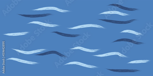 Seamless Wave Pattern, Hand drawn cute water vector background. Watercolor sea brush smears, baby paint lines design