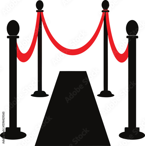  A red carpet entrance with velvet ropes and stanchions  isolated on transparent background.











