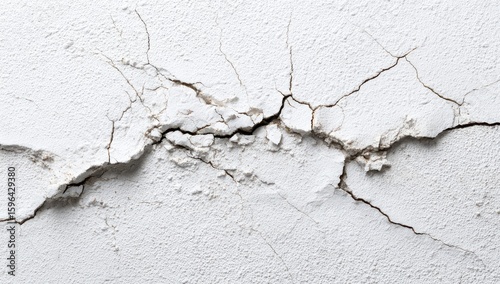 Cracked white wall texture flat lay top view with copy space concept for banner design, website backgrounds, and minimalist branding materials.

