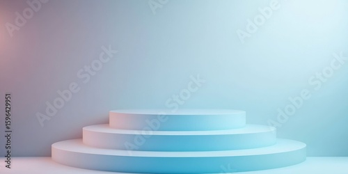 Multi-tiered podium with delicate pastel blue fading into white