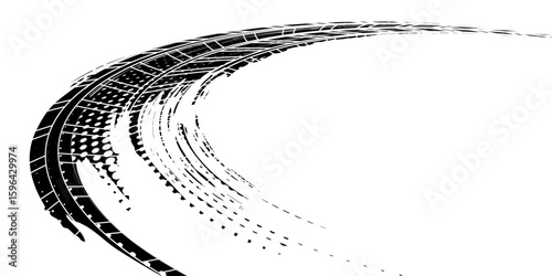 Tire tread marks, wheel textures, tire marks - car racing, motocross, drift, rally, off-road and others. Vector black isolated texture in grunge style with splashes.eps10