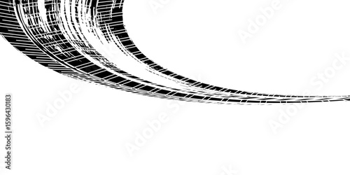 Tire tread marks, wheel textures, tire marks - car racing, motocross, drift, rally, off-road and others. Vector black isolated texture in grunge style with splashes.eps10