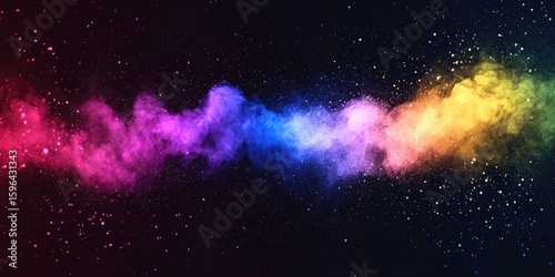 Rainbow dust plume with neon lighting effect and transparent background