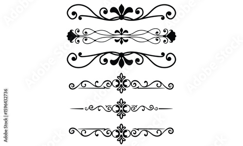 Elegant black ornamental divider elements for vintage border and decorative layout

