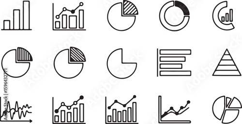 Collection of hand drawn business and financial chart icons for data analysis