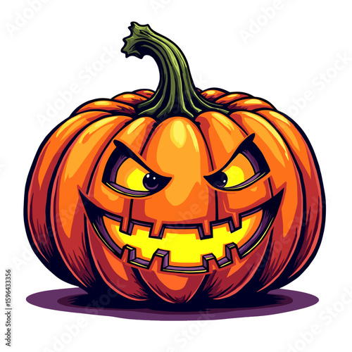 A smiling Halloween pumpkin with a mischievous smile represents a festive mood on a transparent background