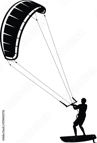 Silhouette of a kitesurfer riding waves in a dynamic pose, showcasing the sport's energy and freedom, perfect for adventure and lifestyle themes
