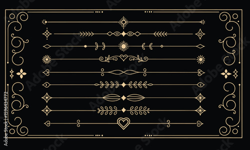 Classic vintage decorative line dividers in gold style for elegant border and frame design

