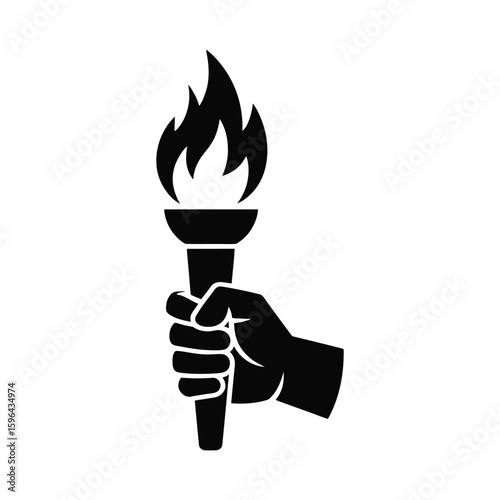 Hand holding torch silhouette isolated on white background