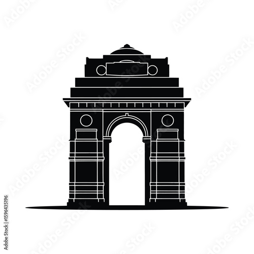 India gate silhouette isolated on white background