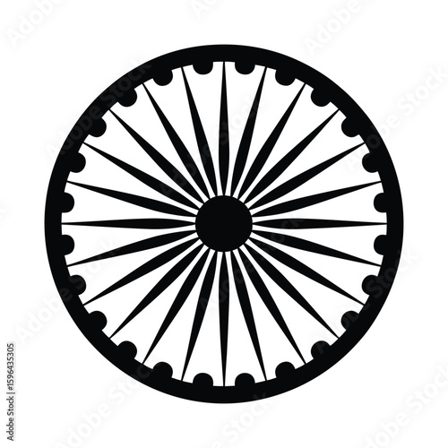 Ashoka chakra silhouette isolated on white background