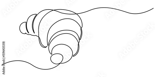 Croissant bread for desset outline drawing illustration. Continuous one line art Croissant icon badge bakery, French food concept single line. Continuous one single minimal line drawing. 