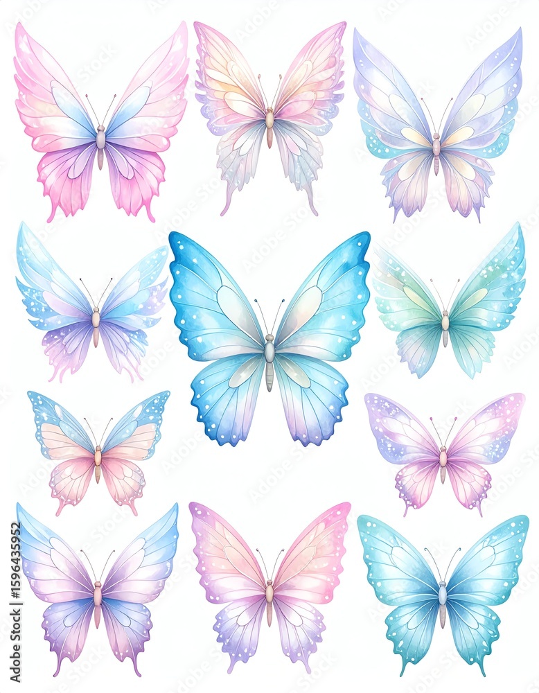 Fototapeta premium Colorful butterfly collection on white background.