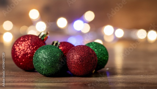 Holiday Ornaments Close-up- Close-up of sparkling Christmas tree ornaments