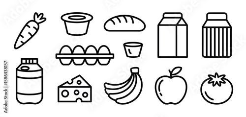 Simple line art icons of common grocery items