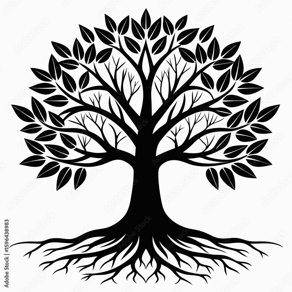 Obraz premium Black Tree with Roots Vector