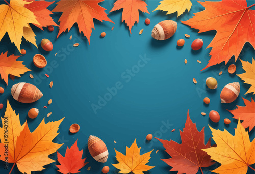 Autumnal Delight: Leaves, Nuts, and Blue Sky
