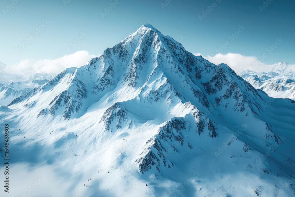 Obraz premium Dramatic Aerial View Of Climbers Scaling Icy Mountain Summit