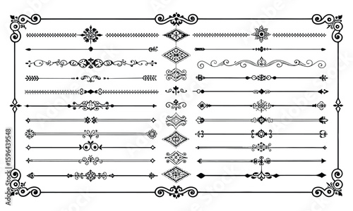 Classic ornate line divider and border designs for vintage page layout and design

