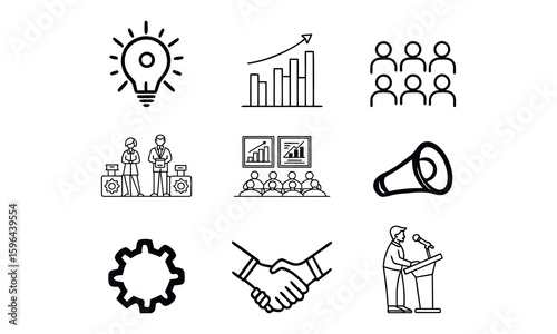Teamwork icon set. Business team building, Work group and cooperation line web icon set. Vector illustration.