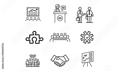 Teamwork icon set. Business team building, Work group and cooperation line web icon set. Vector illustration.