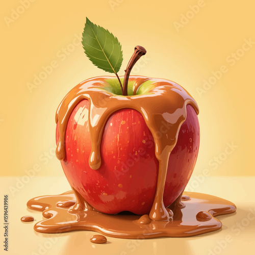 Caramel-Drizzled Apple on Golden Background