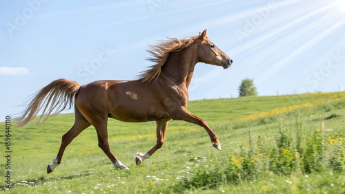 Tennessee Walking Horse Performing Running Walk on Sunny Pasture