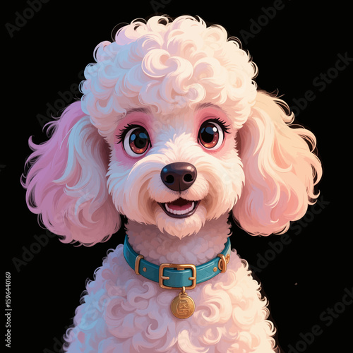 Charming Poodle Portrait: Pastel Curls and Blue Collar